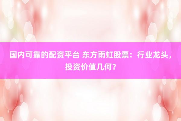 国内可靠的配资平台 东方雨虹股票：行业龙头，投资价值几何？