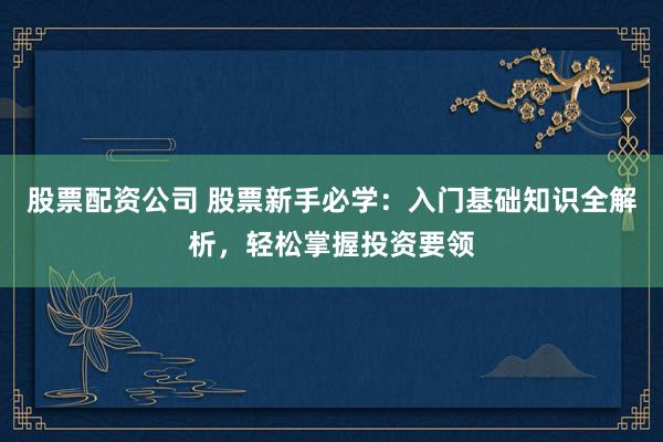 股票配资公司 股票新手必学：入门基础知识全解析，轻松掌握投资要领