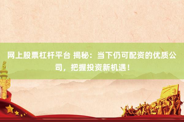 网上股票杠杆平台 揭秘：当下仍可配资的优质公司，把握投资新机遇！
