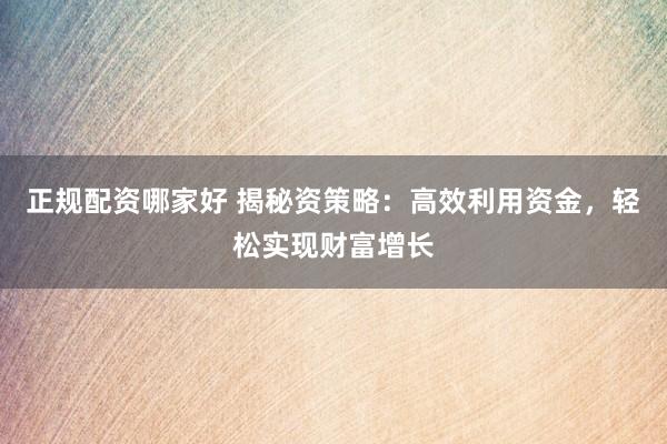 正规配资哪家好 揭秘资策略：高效利用资金，轻松实现财富增长