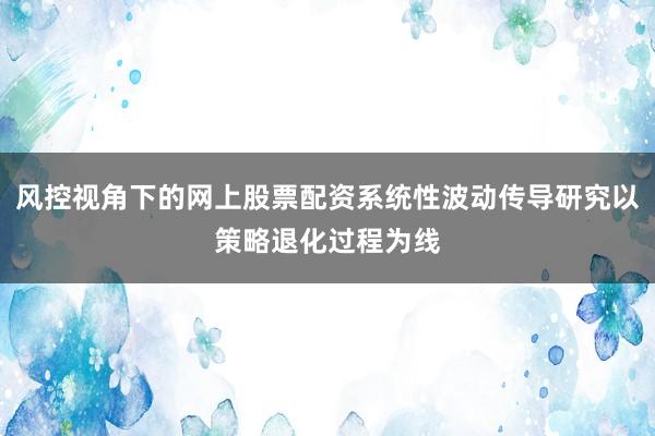 风控视角下的网上股票配资系统性波动传导研究以策略退化过程为线