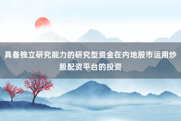 具备独立研究能力的研究型资金在内地股市运用炒股配资平台的投资